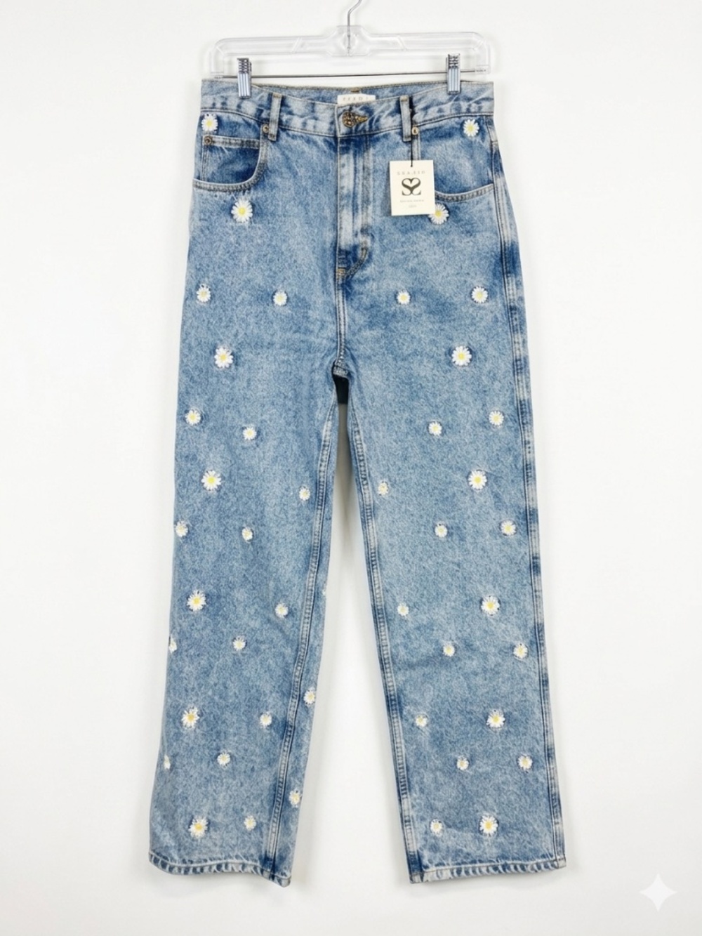 Sandro Paris Daisy Embroidered Wide-Leg Jeans - Size 34 (US 2) - NWT